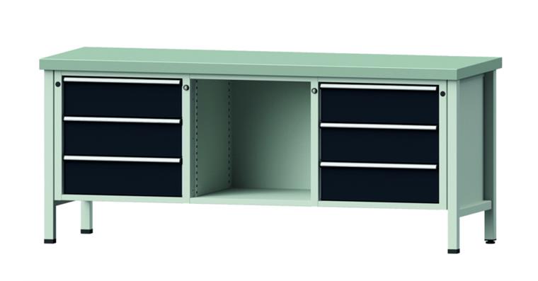 1082075622 Kastenwerkbank Modell 120 V Platte mit Stahlblechbelag Höhe 850 mm RAL 7035/7016