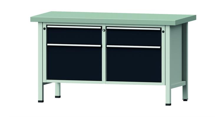 Kastenwerkbank 205 V Platte mit Stahlblechbelag H850 mm B1500 mm RAL 7016
