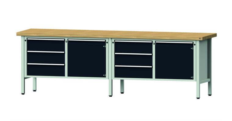 Kastenwerkbank Buche-Massiv-Platte Höhe 900 mm Breite 2800 mm RAL 7035/7016