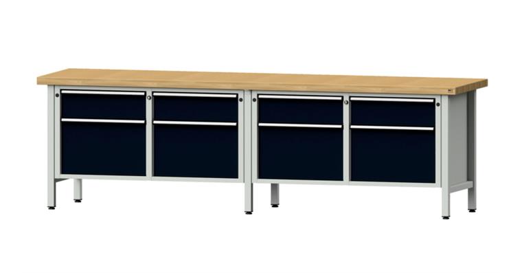 Kastenwerkbank 205 V Buche-Massiv-Platte Höhe 850 mm Breite 2800 mm RAL 7016