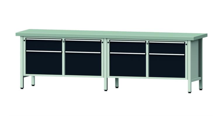 Cabinet workbench model 205 V plate w/ sh. st. coat. height 850 mm RAL 7035/7016