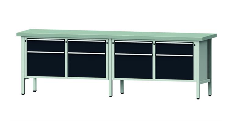Kastenwerkbank 205 V Platte mit Stahlblechbelag H900 mm B2800 mm RAL 7016