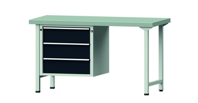 Kombiwerkbank 1500x700x850mm Modell 706V Platte mit Stahlblechbelag RAL7035/7016