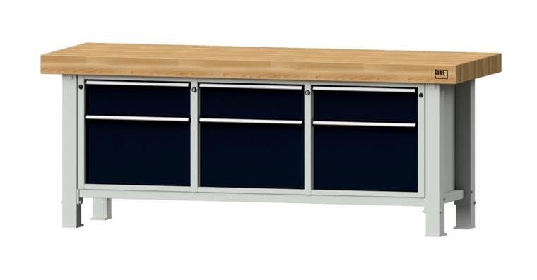1082084602 Heavy-duty workbench 2250x800x900mm model 223VS beech solid plate RAL 7035/7016