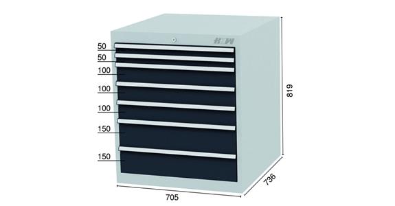 Schubladenschrank 7 Schubladen 7016 2x50, 3x100, 2x150mm-BTH 705x736x819mm