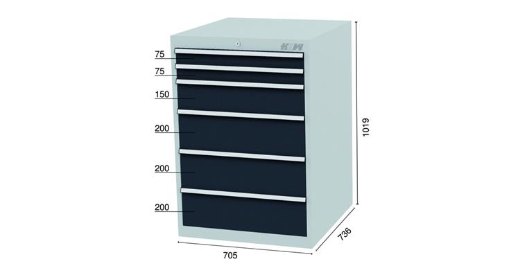 Schubladenschrank 6 Schubladen 7016 2x75, 1x150, 3x200mm-BTH 705x736x1019mm