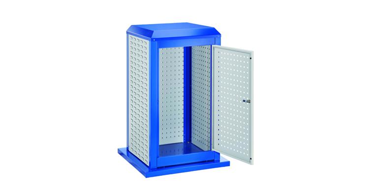 1082394105 ®RasterPlan Tooltower stationär 1100x700x700mm 7035/5010 1xTür 1xLoch 2xSchlitz