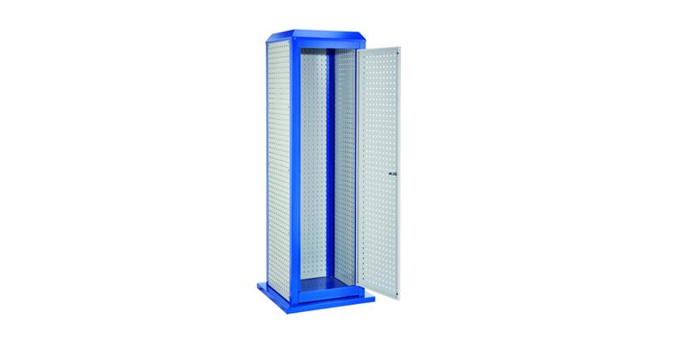 1082394112 ®RasterPlan Tooltower stationär 2015x700x700mm 7035/5010 mit Tür + 3x Lochplatte