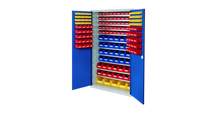 1083508302 Großraumschrank H1950 x B1130 x T590 mm 169Kästen 11 Böden RAL 7035/5010