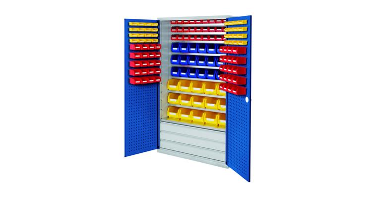1083508303 Large cabinet H1950xW1130xD590 mm 138boxes 9 shelves RAL 7035/5010