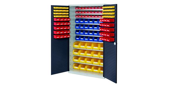 Großraumschrank H1950 x B1130 x T590 mm 150Kästen 10 Böden RAL 7035/7016