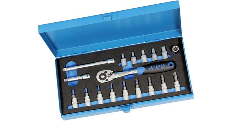 ATORN 1/4 inch socket set 17 pieces, TX 8 to 40, hexagon socket 3 to 8 mm