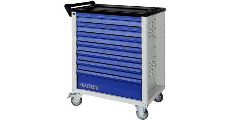 ATORN tool trolley RAL 7035/5010, 7 fully extending drawers, perforated sidewall