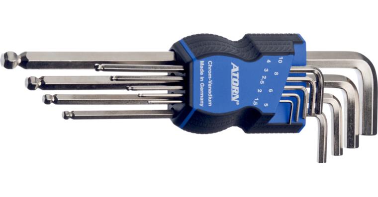 ATORN hexagon screwdriver set, 9 pieces, 1.5–10 mm, with ball head, long