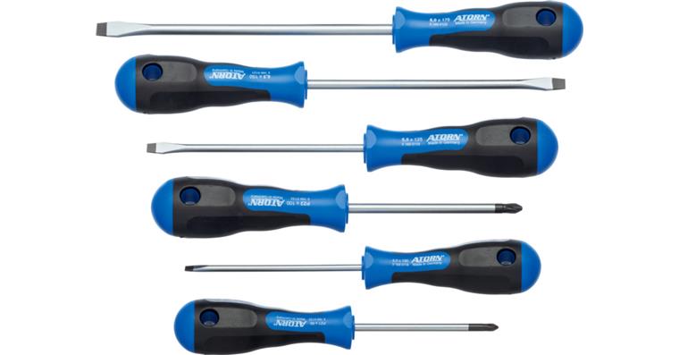ATORN screwdriver set, 6 pcs, round blade, 4.0/5.5/6.5/8.0/PZ 1, PZ 2