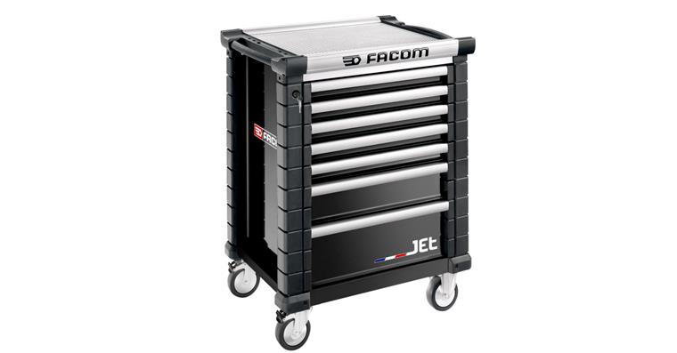 JET+ workshop trolley with 7 black RAL 9004 drawers