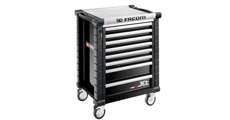 JET+ workshop trolley with 8 black RAL 9004 drawers
