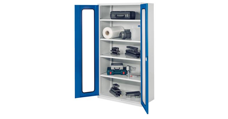 1085160205 Hvy-dty cab. H1950xW1000xD600mm 4 shelves with doors w/ view. window 7035/5010