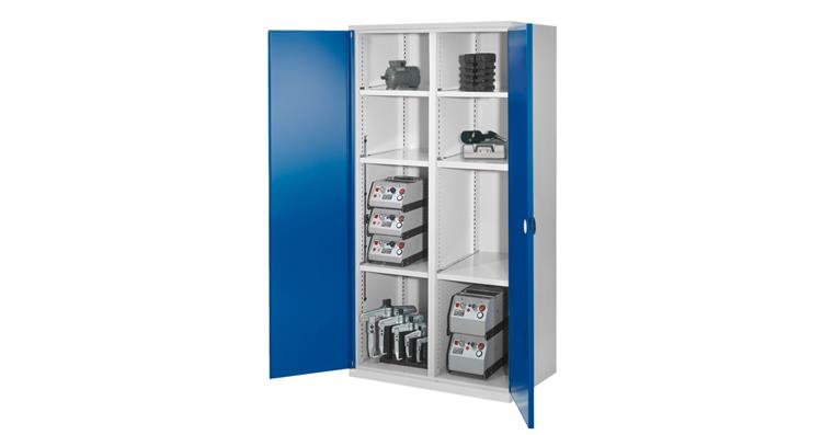 Schwerlastschrank H1950xB1000xT600mm 6 Fachböden mit Vollblechtüren 7035/5010