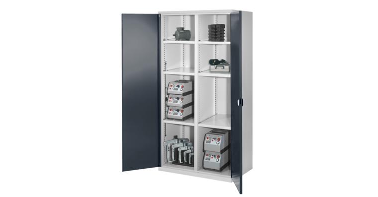 Schwerlastschrank H1950xB1000xT600mm 6 Fachböden mit Vollblechtüren 7035/7016