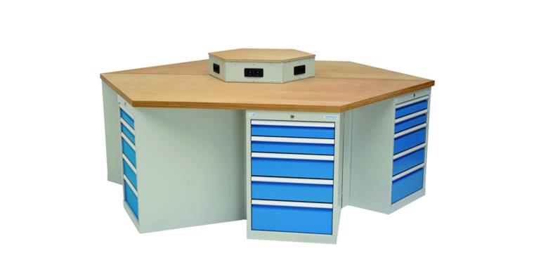 6-Eck Werkbank B2500 x T2165 x H859 mm RAL7035/5012