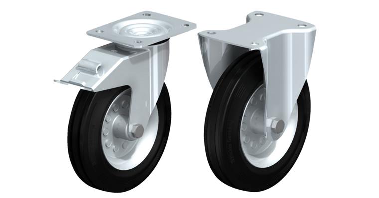 1085581306 2 swivel and fixed castors solid rubber dia.200x50mm, 1 sw. cast. w/ lock device