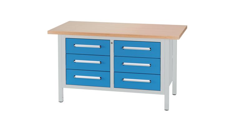 Cabinet workbench W1500XD750XH840mm 6 drawers RAL7035/5012