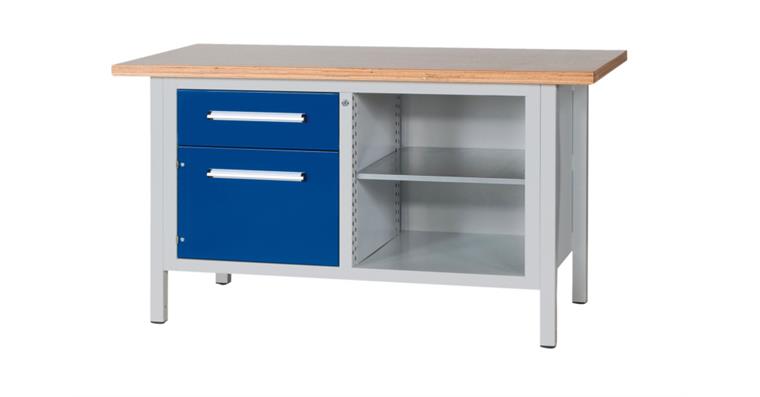 Kastenwerkbank B1500 x T750 x H840mm 1xSchublade,Tür,Fachboden RAL7035/5010