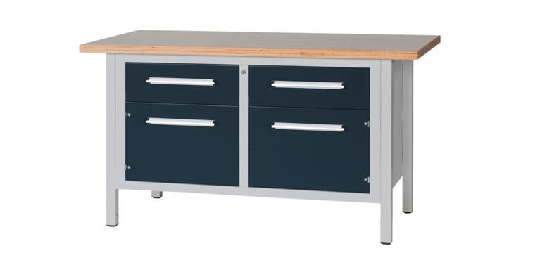 Kastenwerkbank B1500 x T750 x H840mm 2 Schubladen 2 Türen RAL7035/7016