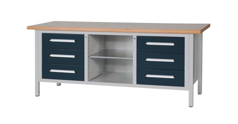 Kastenwerkbank B2000 x T750 x H840mm 6 Schubladen RAL7035/7016