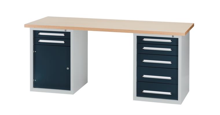 Kombi-Werkbank Serie DB B2000 x T750 x H840mm RAL7035/7016 1 x Tür 7 x Schublade