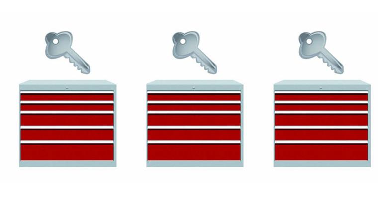 Lock with 2 keys keyed to differ for drawer cabinet