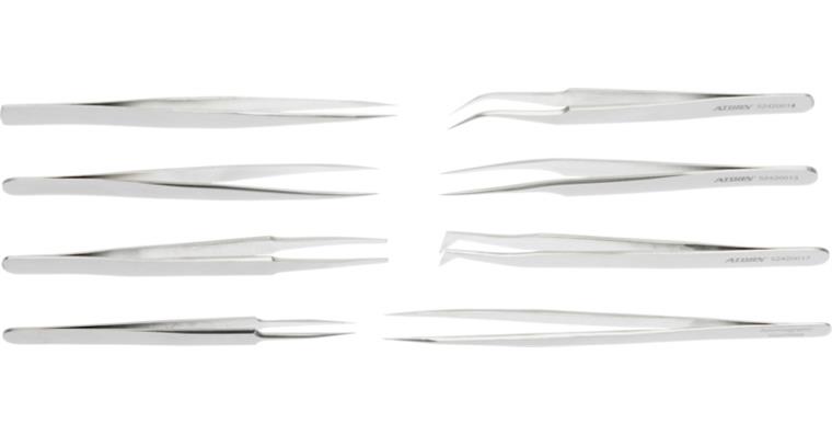ATORN tweezers set, non-magnetic, 8 pieces in plastic bag