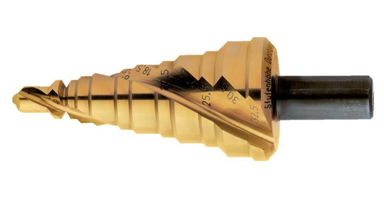 Stepped drill bit for electrical fittings 7-32.5 mm TiN-coated