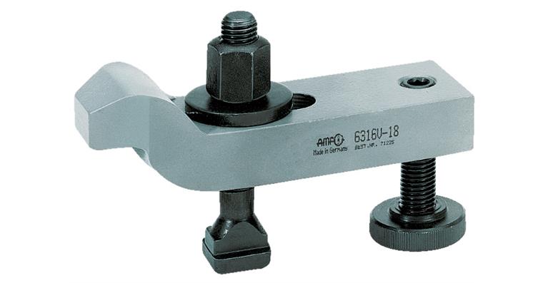 Clamp, offset with adjustable support screw, nominal groove size 16 mm