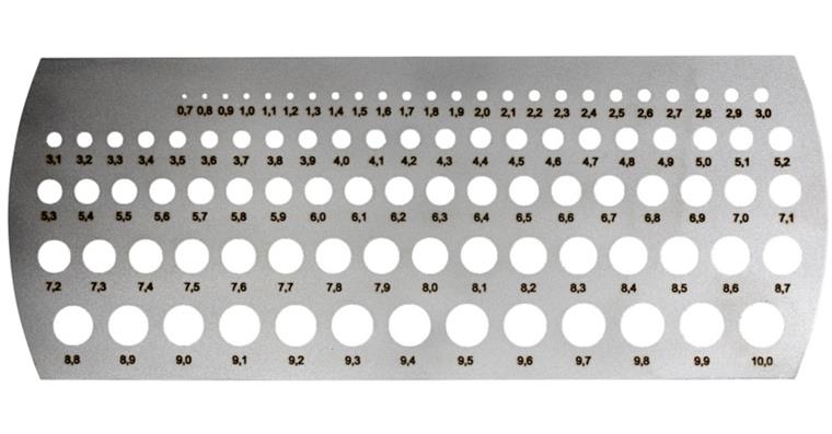 Millimetre hole gauge 0.7-10 mm pitch 0.1 mm, 94 holes steel