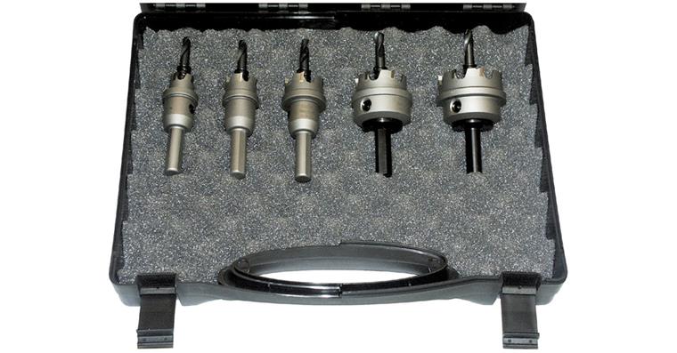 Carbide hole saw set 5 pieces dia. 16/20/25/32/40 mm in plastic case