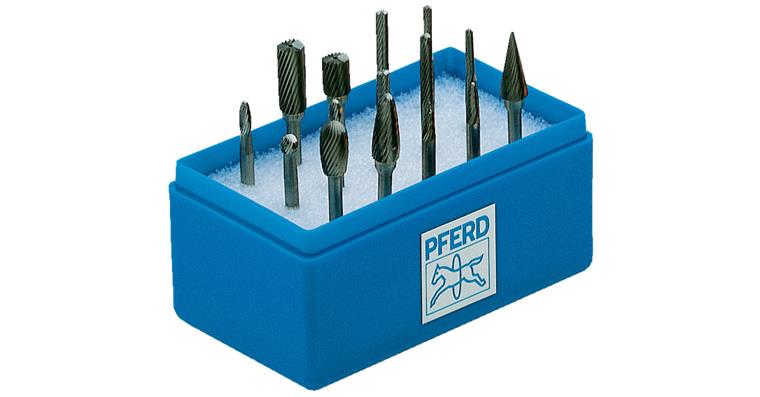 TC bur set, 15 pieces, shank dia. 3 mm, serration 5, in transparent box