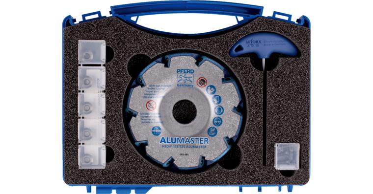 Grinding disc set ALUMASTER with reversible tips and case, dia. 115/125 mm