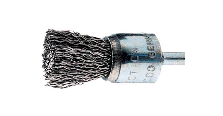 Wire end brush with shank dia. 10.0mm, steel wire dia. 0.35mm, wire eff. L=20mm