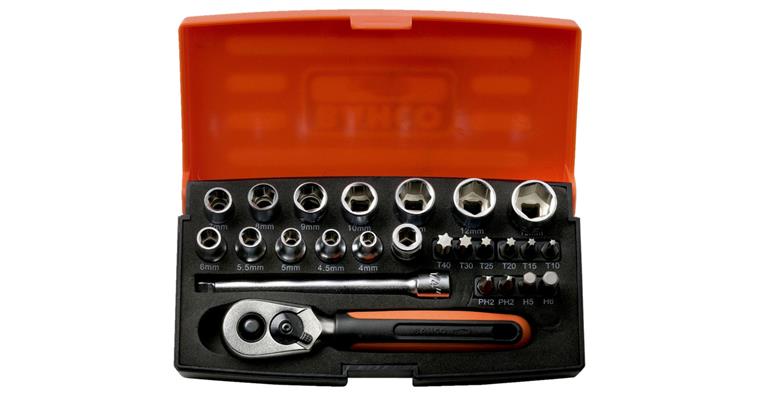 1/4 inch hexagon socket set 25 pieces AF 4-13 mm in plastic case