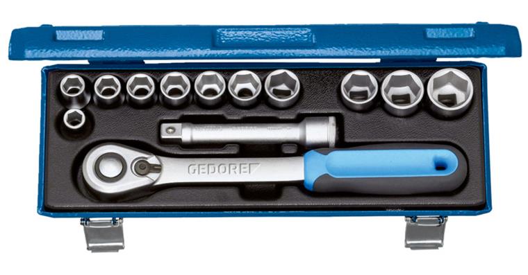 Hexagon socket set 1/2 inch 13 pieces AF 10-24 mm in blue sheet steel box