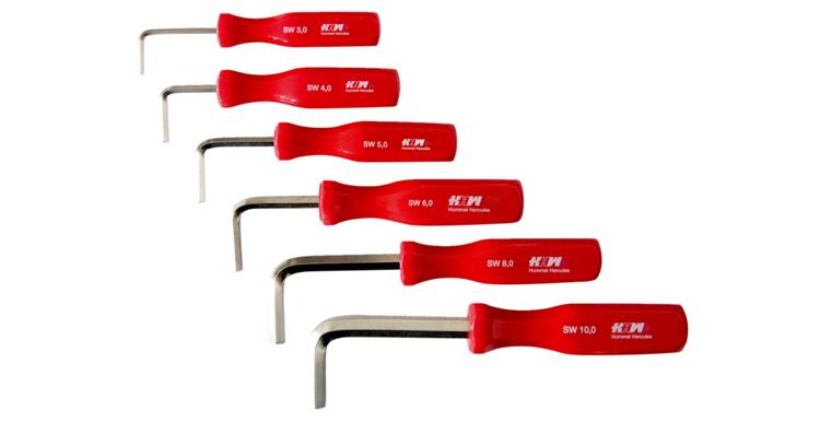 Hexagon pin wrench w. handle bent set nickel-plated CV steel 6 pcs 3-10 mm