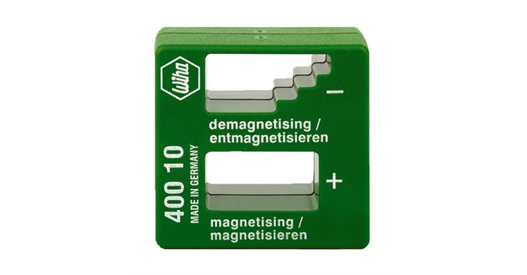 Permanent magnetising and de-magnetising device, shatter-proof plastic housing