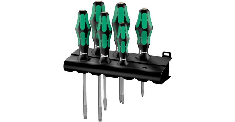 Screwdriver set, mixed, round blade, 14 pieces slotted/PH/PZ/TX in 2 racks