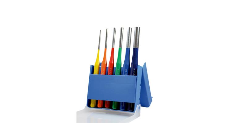 Pin punch set colour powder-coated 3/4/5/6/8/10 mm L=150 mm shank dia. 10 mm