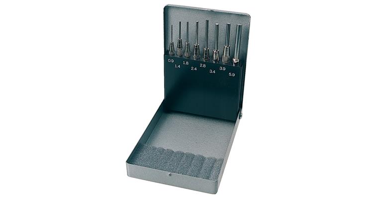 Pin punch set with guide sleeve 8 pieces 0.9-5.9 mm in box