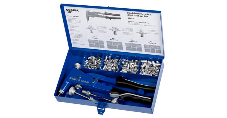 Rivet nut assortment M4 to M6 incl. man. riveting tool GMB 10 in cassette