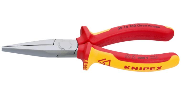 VDE Langbeck flat-nose pliers 160 mm CV electric steel handles with slip guard