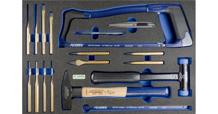 Saw and striking tool set 18 pieces in OPT-I-STORE insert 520x345x30 mm